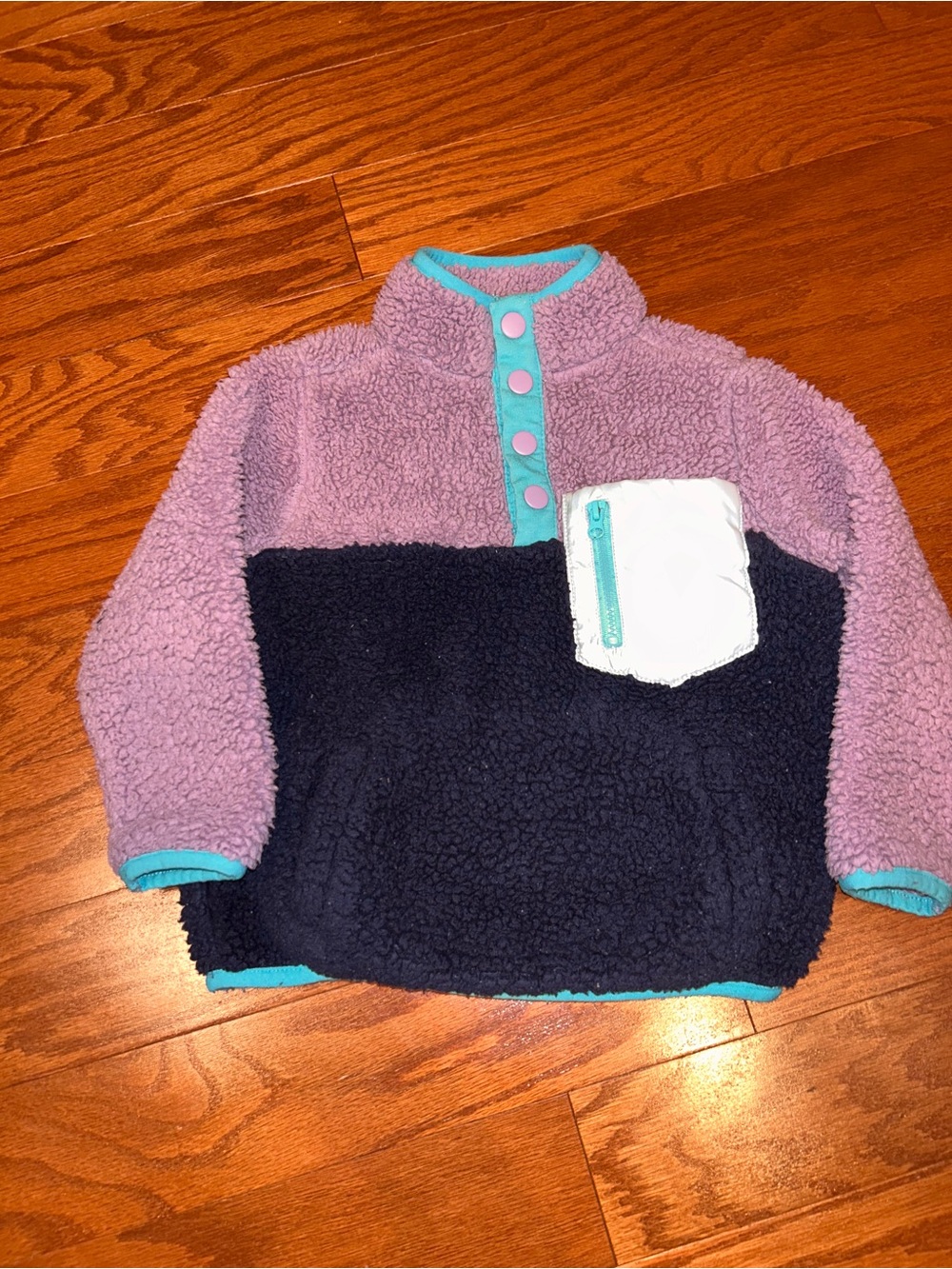 Andy & Evan Fleece Colorblock Pullover - Lavender & Navy 2T